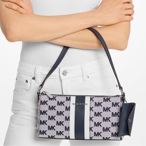 NWT Michael Kors medium logo jacquard pochette with card case